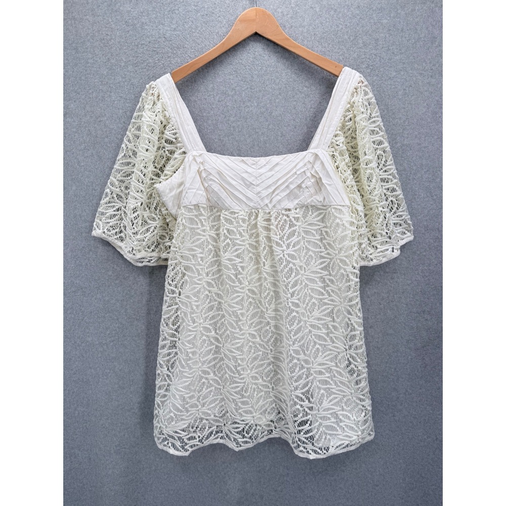 BCBGeneration Dress Womens Small Ivory Leaf Lace Babydoll Mini Pintuck Flutter